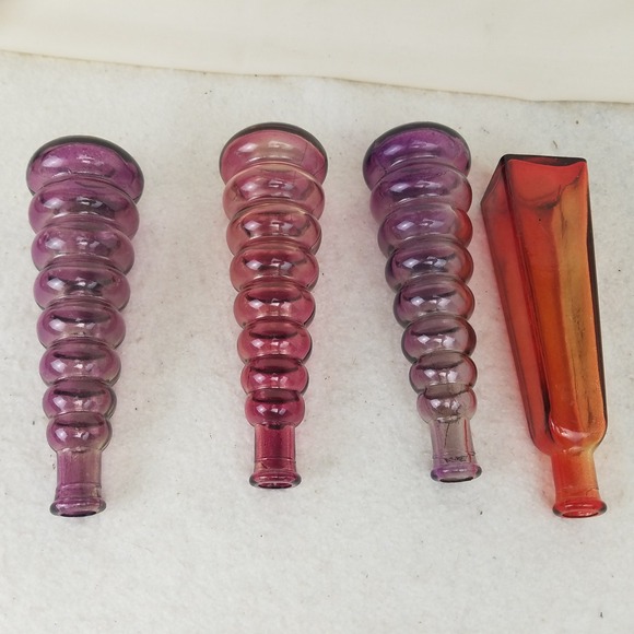 Glass Bud Vases Set of 4 purple amber Decorative Accent Bottle Display - Picture 3 of 6